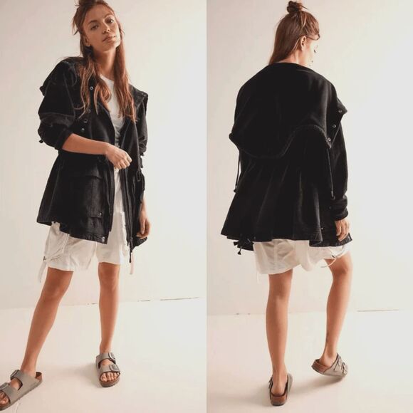 Free People We The Free  Surplus Future Parka Womens XL Black Cotton Linen Blend - Picture 1 of 15